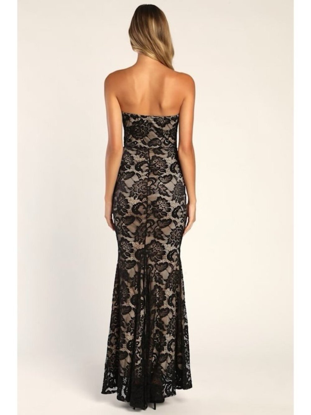 Lulus Sexy Sophistication Maxi Dress Sz Small Black Illusion Lace Trumpet Gown - Picture 5 of 7